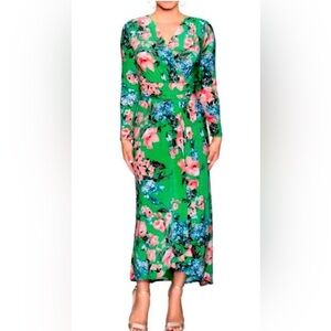 🍃✨ Elegant RACHEL Rachel Roy Green & Peach Faux Wrap Tie Maxi (Size M) NWT ✨🍃